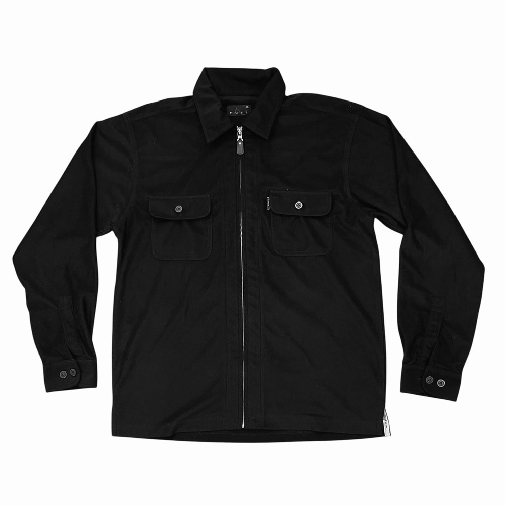 Hues Full Zip Collared Jacket Women’s Size XL Black 2 Front Pockets on Chest